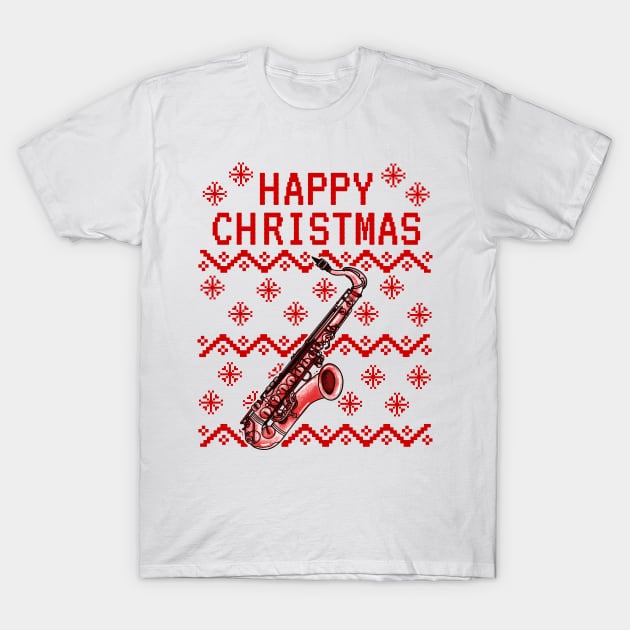 Saxophone Ugly Christmas Saxophonist Musician T-Shirt by doodlerob